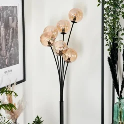 Lampadaire - Verre 12 cm Bernado Ambre, 6 lumières