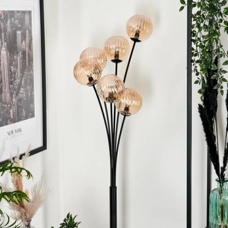 Lampadaire - Verre 12 cm Bernado Ambre, 6 lumières
