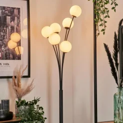 Lampadaire - Verre 10 cm Bernado Blanc, 6 lumières