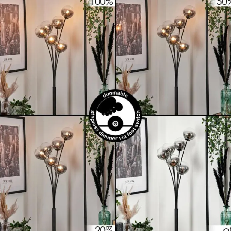 Lampadaire - Verre 12 cm Bernado Clair, Fumé, 6 lumières