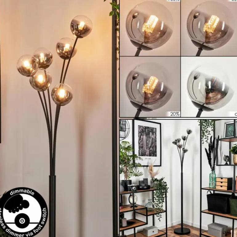 Lampadaire - Verre 10 cm Bernado Clair, Fumé, 6 lumières
