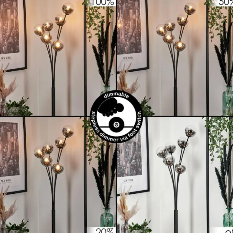 Lampadaire - Verre 10 cm Bernado Clair, Fumé, 6 lumières