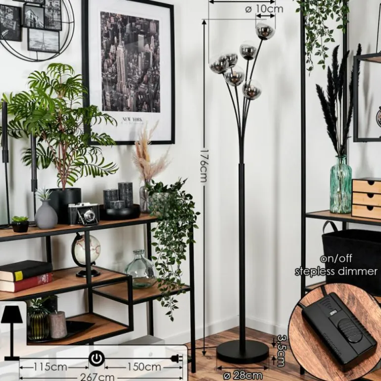 Lampadaire - Verre 10 cm Bernado Clair, Fumé, 6 lumières