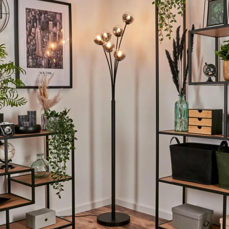 Lampadaire - Verre 10 cm Bernado Clair, Fumé, 6 lumières