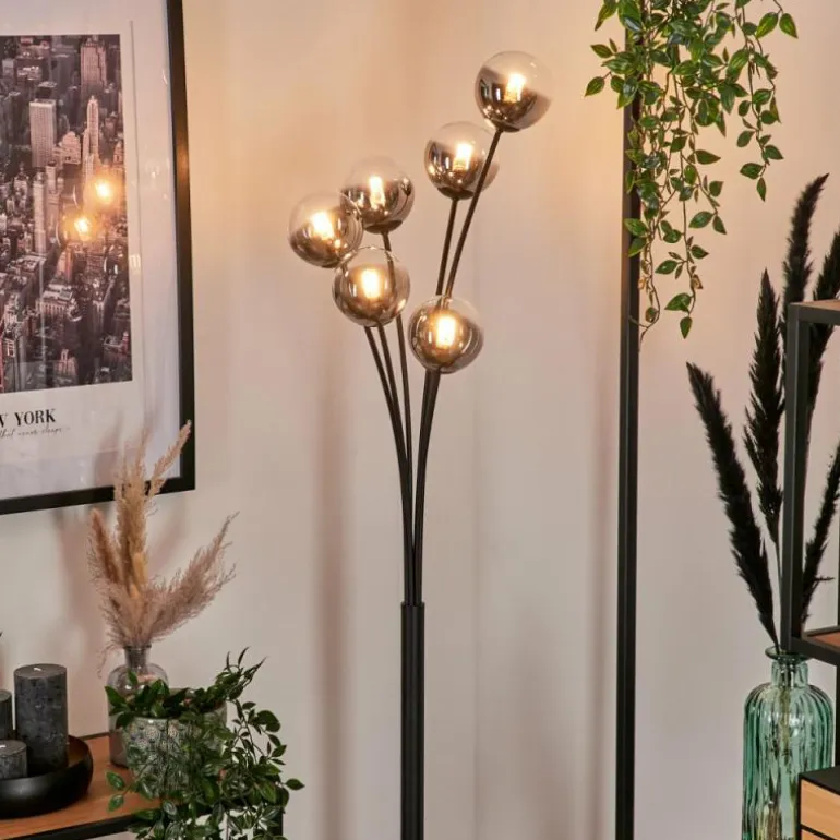 Lampadaire - Verre 10 cm Bernado Clair, Fumé, 6 lumières