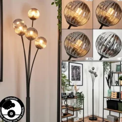 Lampadaire - Verre 10 cm Bernado Fumé, 5 lumières