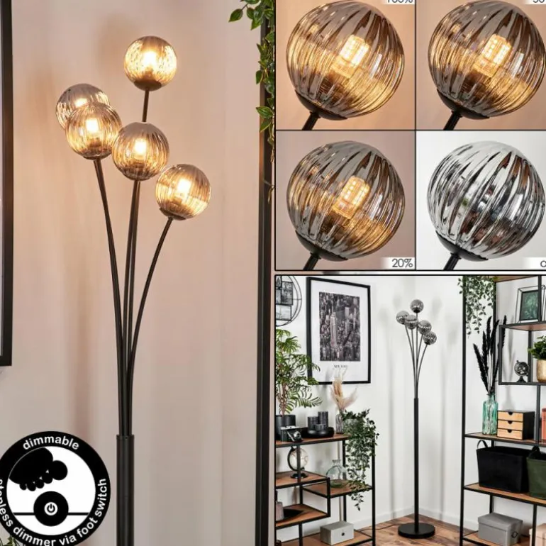 Lampadaire - Verre 10 cm Bernado Fumé, 5 lumières