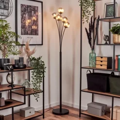 Lampadaire - Verre 10 cm Bernado Fumé, 5 lumières