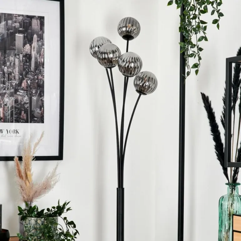 Lampadaire - Verre 10 cm Bernado Fumé, 5 lumières