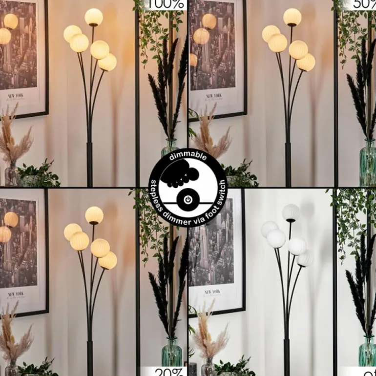 Lampadaire - Verre 10 cm Bernado Blanc, 5 lumières