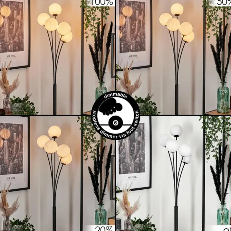 Lampadaire - Verre 12 cm Bernado Blanc, 5 lumières