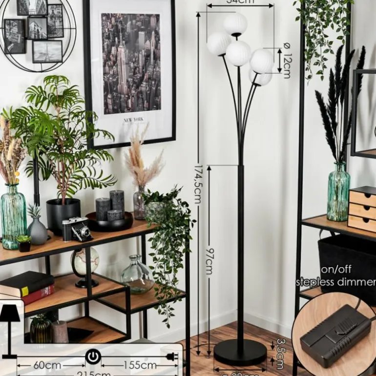 Lampadaire - Verre 12 cm Bernado Blanc, 5 lumières