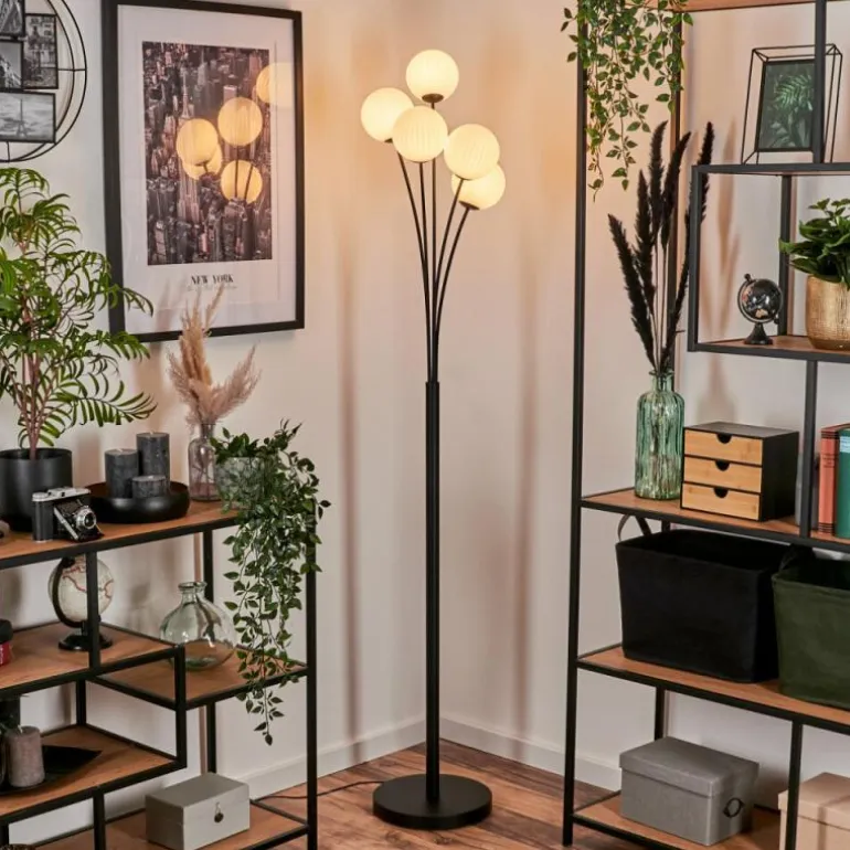 Lampadaire - Verre 12 cm Bernado Blanc, 5 lumières