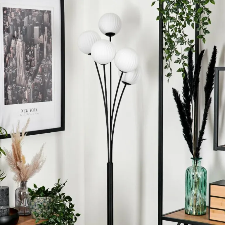 Lampadaire - Verre 12 cm Bernado Blanc, 5 lumières