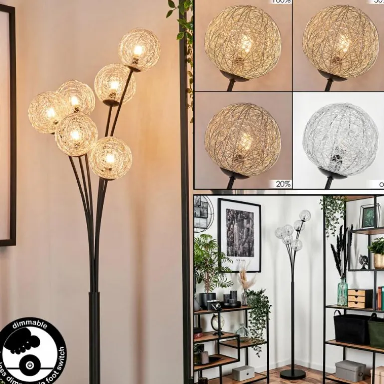 Lampadaire - Verre 12 cm Bernado Argenté, 6 lumières