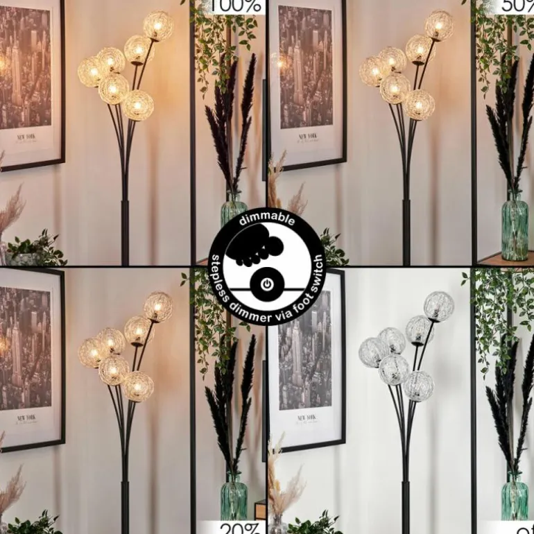 Lampadaire - Verre 12 cm Bernado Argenté, 6 lumières