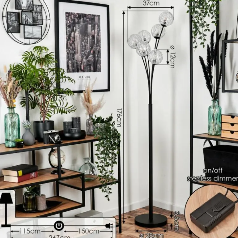 Lampadaire - Verre 12 cm Bernado Argenté, 6 lumières