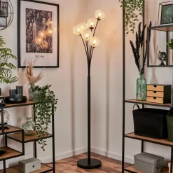 Lampadaire - Verre 12 cm Bernado Argenté, 6 lumières