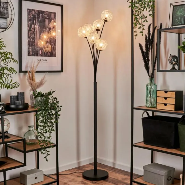 Lampadaire - Verre 12 cm Bernado Argenté, 6 lumières