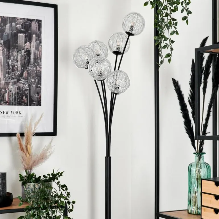 Lampadaire - Verre 12 cm Bernado Argenté, 6 lumières