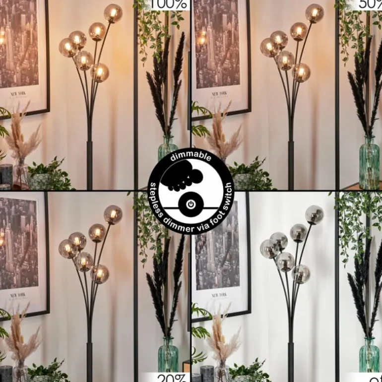 Lampadaire - Verre 10 cm Bernado Clair, Fumé, 6 lumières