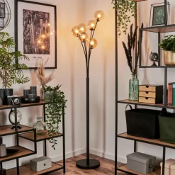 Lampadaire - Verre 12 cm Bernado Ambre, 6 lumières