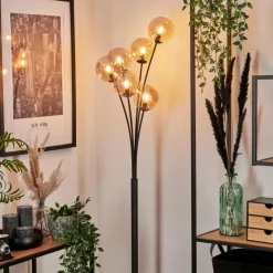 Lampadaire - Verre 12 cm Bernado Ambre, 6 lumières