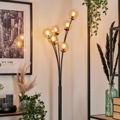 Lampadaire - Verre 10 cm Bernado Ambre, 6 lumières