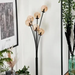 Lampadaire - Verre 10 cm Bernado Ambre, 6 lumières