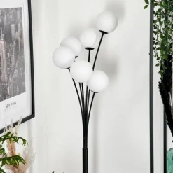 Lampadaire - Verre 12 cm Bernado Blanc, 6 lumières