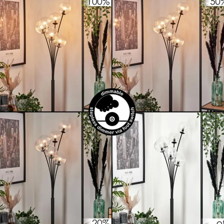 Lampadaire - Verre 12 cm Bernado Clair, 6 lumières