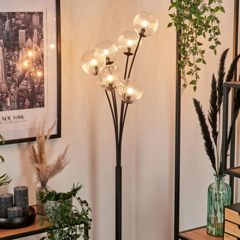 Lampadaire - Verre 12 cm Bernado Clair, 6 lumières