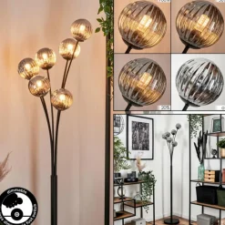 Lampadaire - Verre 10 cm Bernado Fumé, 6 lumières