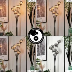 Lampadaire - Verre 10 cm Bernado Fumé, 6 lumières