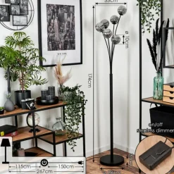 Lampadaire - Verre 10 cm Bernado Fumé, 6 lumières