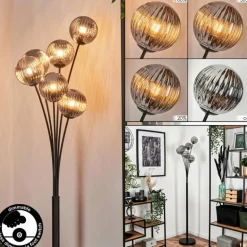 Lampadaire - Verre 12 cm Bernado Fumé, 6 lumières