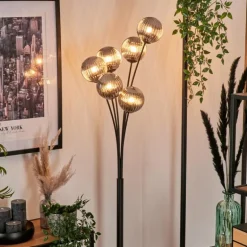 Lampadaire - Verre 12 cm Bernado Fumé, 6 lumières