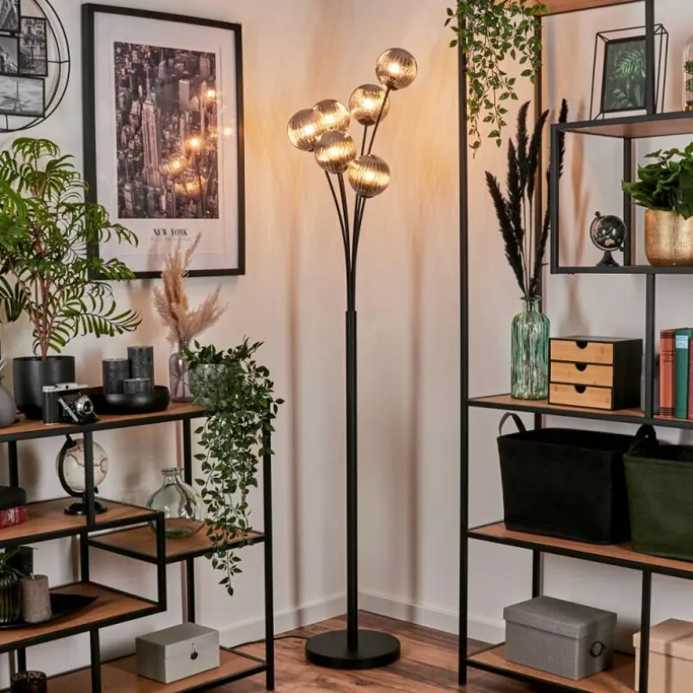 Lampadaire - Verre 12 cm Bernado Fumé, 6 lumières