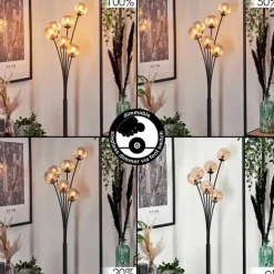 Lampadaire - Verre 10 cm Bernado Ambre, 6 lumières