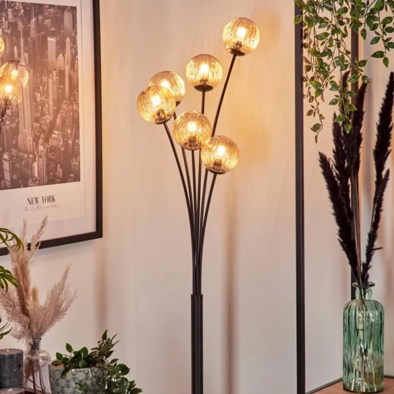 Lampadaire - Verre 10 cm Bernado Ambre, 6 lumières