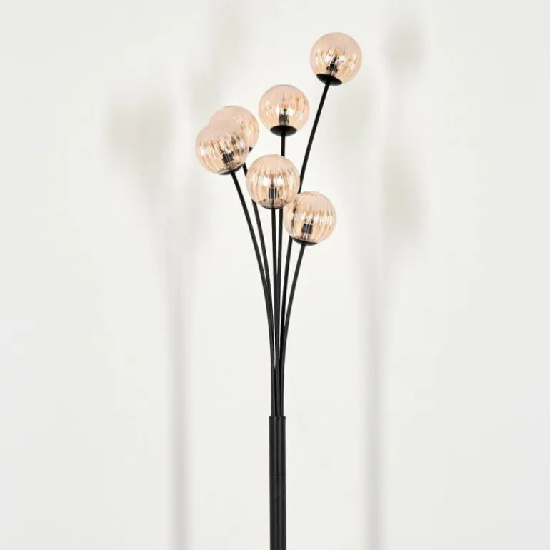 Lampadaire - Verre 10 cm Bernado Ambre, 6 lumières