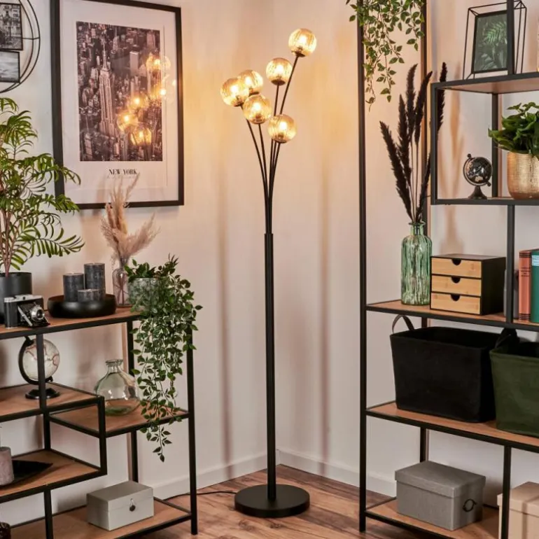 Lampadaire - Verre 10 cm Bernado Ambre, 6 lumières