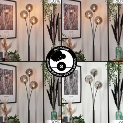 Lampadaire - Verre 15 cm Bernado Fumé, 3 lumières