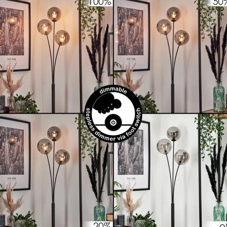 Lampadaire - Verre 15 cm Bernado Fumé, 3 lumières
