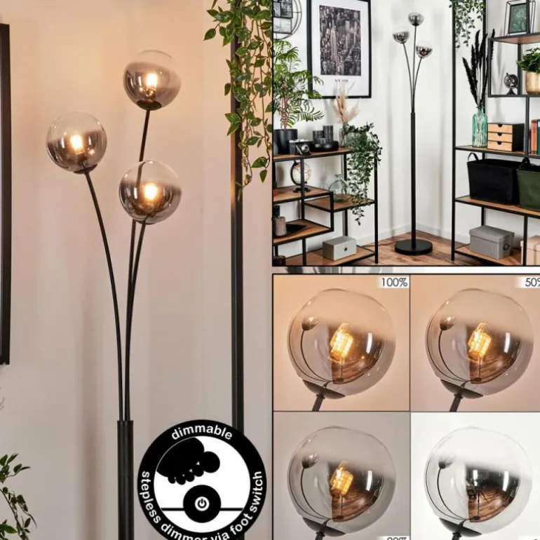 Lampadaire - Verre 12 cm Bernado Clair, Fumé, 3 lumières