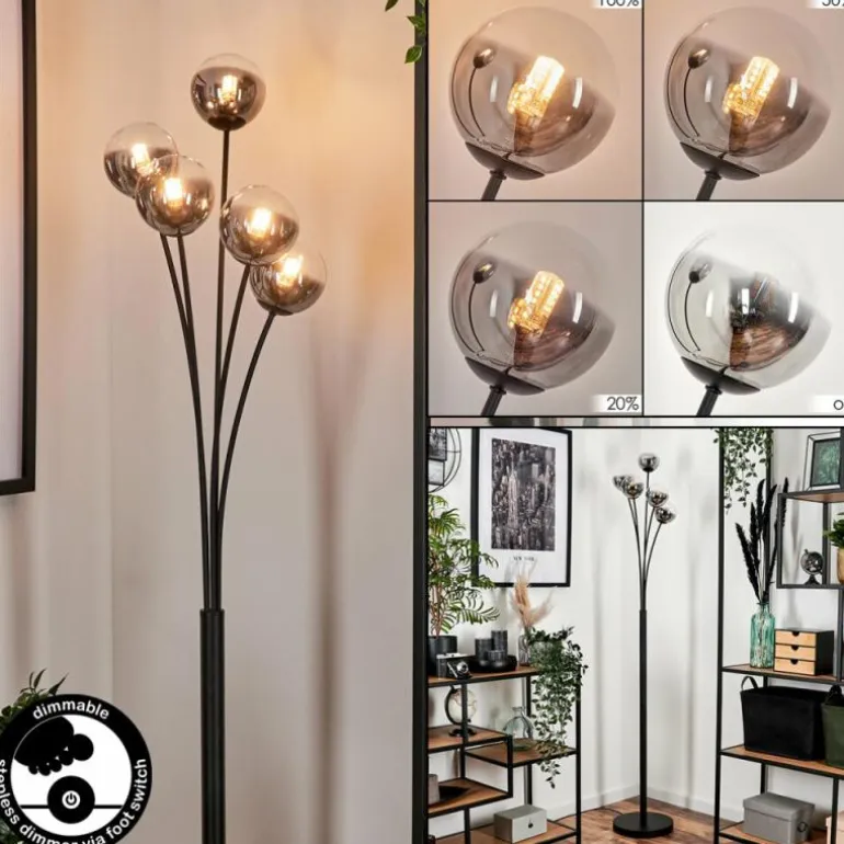 Lampadaire - Verre 10 cm Bernado Clair, Fumé, 5 lumières