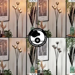 Lampadaire - Verre 10 cm Bernado Clair, Fumé, 5 lumières