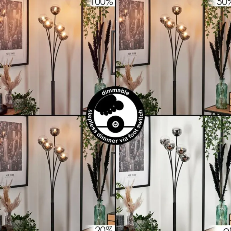 Lampadaire - Verre 10 cm Bernado Clair, Fumé, 5 lumières
