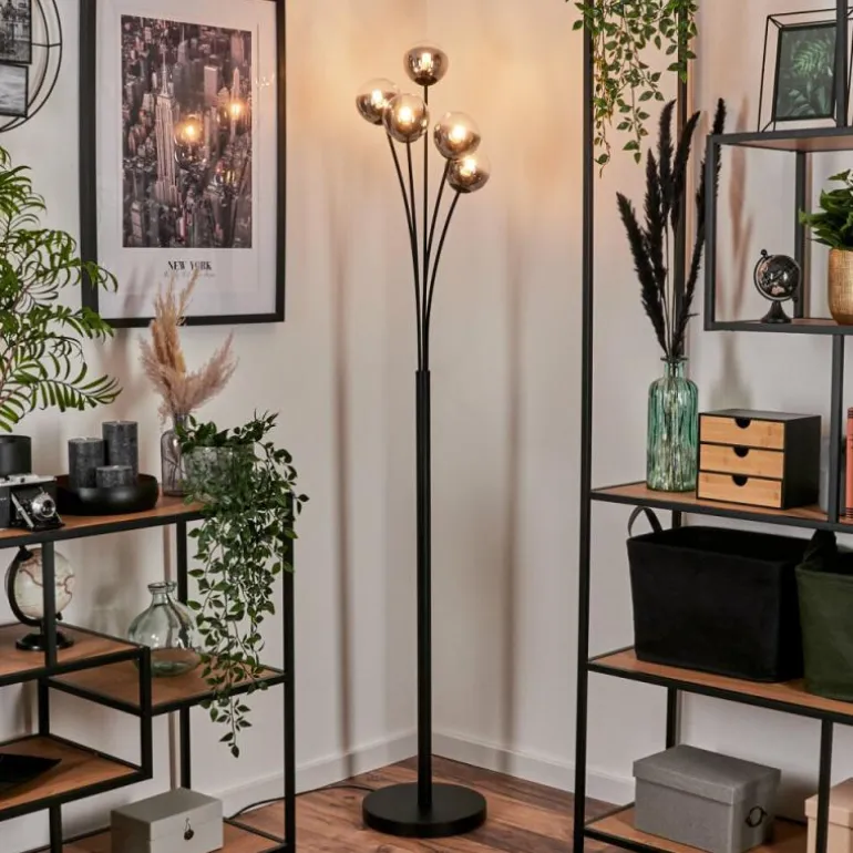 Lampadaire - Verre 10 cm Bernado Clair, Fumé, 5 lumières