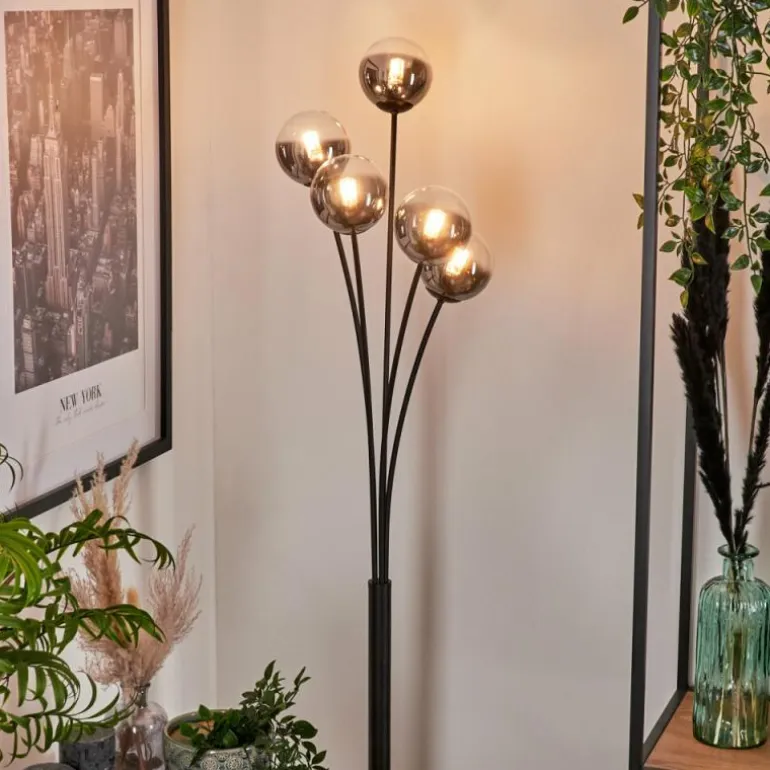 Lampadaire - Verre 10 cm Bernado Clair, Fumé, 5 lumières